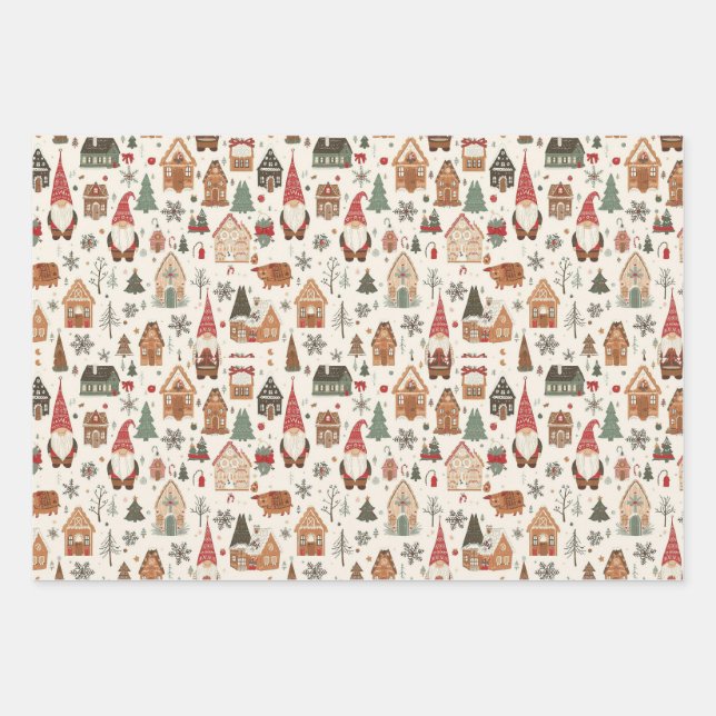 Hoja De Papel De Regalo Navidades nórdicos gunómadas y pueblo de Gingerbre (Anverso)