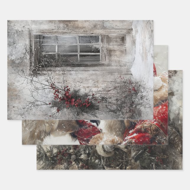 Hoja De Papel De Regalo Navidades nostálgicos Scenery Santa (Set)