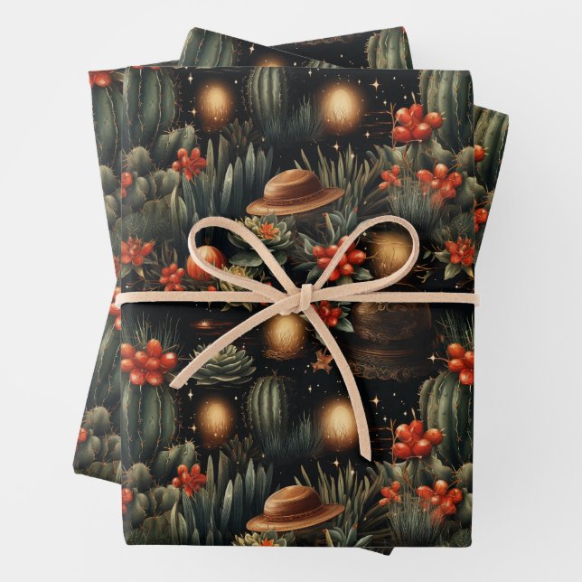Hoja De Papel De Regalo Navidades occidentales Cowboy Cactus Moody (In situ)