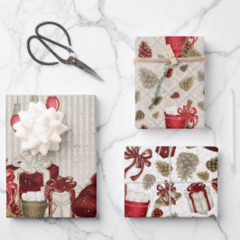 Hoja De Papel De Regalo Navidades oro rojo lujo Hot Chocolate Pattern