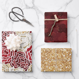 Hoja De Papel De Regalo Navidades oro rojo Purpurina de lujo Patrón