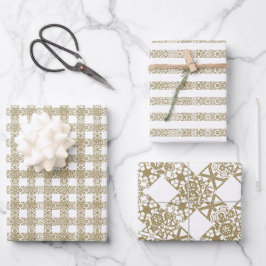 Hoja De Papel De Regalo Navidades oro y encaje blanco lindo patrón