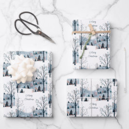 Hoja De Papel De Regalo Navidades paisaje de nieve invierno Feliz Navidad