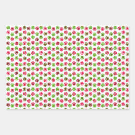 Hoja De Papel De Regalo Navidades Papas de perro verde rojo e iconos de va