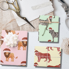 Hoja De Papel De Regalo Navidades Pastel Animales Safari | Tigre de cebra 