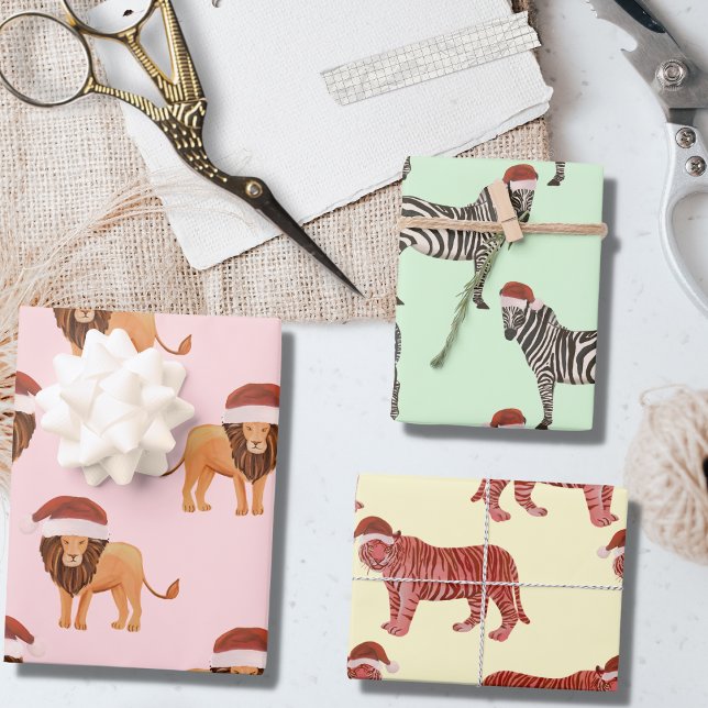 Hoja De Papel De Regalo Navidades Pastel Animales Safari | Tigre de cebra  (Subido por el creador)