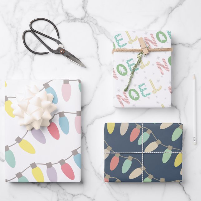 Hoja De Papel De Regalo Navidades Pastel Luces Noel Holiday (Anverso)