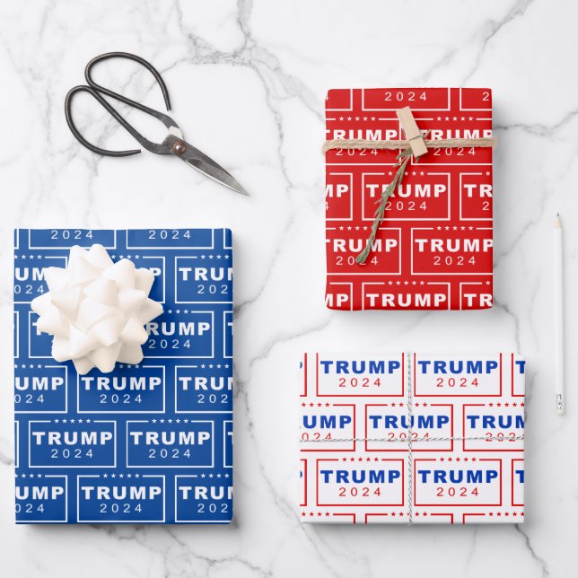 Hoja De Papel De Regalo Navidades patrióticos del presidente Donald Trump  (Anverso)