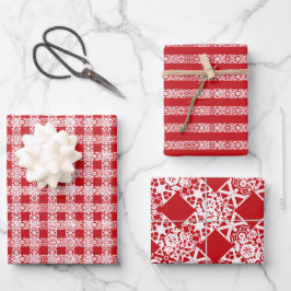 Hoja De Papel De Regalo Navidades patrón de encaje rojo y blanco lindo
