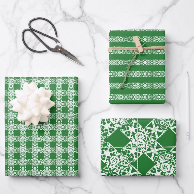 Hoja De Papel De Regalo Navidades patrón de encaje verde y blanco lindo (Anverso)