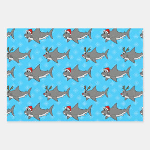 Hoja De Papel De Regalo Navidades Patrón de tiburón Naturaleza natural div