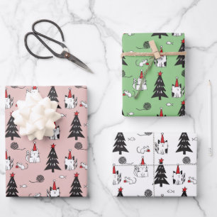 Hoja De Papel De Regalo Navidades Patrón divertido de gatos