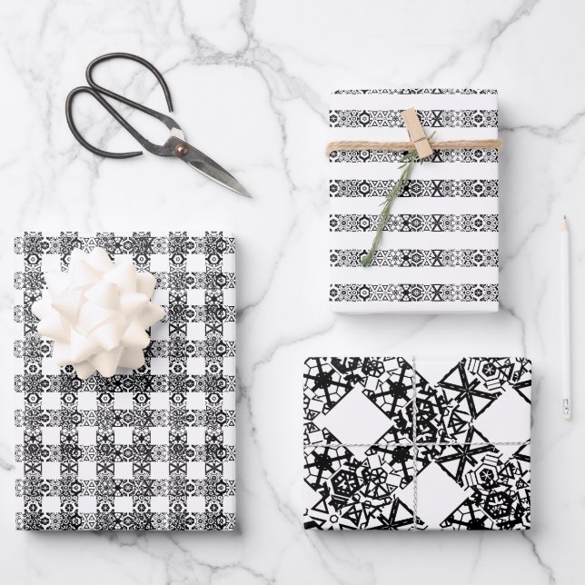 Hoja De Papel De Regalo Navidades patrón lindo encaje negro y blanco (Anverso)