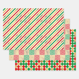 HOJA DE PAPEL DE REGALO NAVIDADES PATRONES DE VACACIONES DE ORO VERDE ROJO