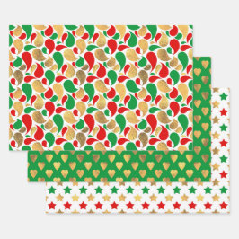 HOJA DE PAPEL DE REGALO NAVIDADES PATRONES DE VACACIONES DE ORO VERDE ROJO