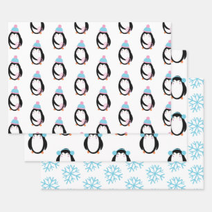 Hoja De Papel De Regalo Navidades Penguin Snowflakes Whimsical
