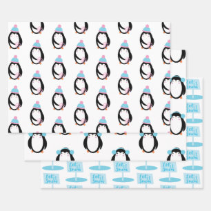 Hoja De Papel De Regalo Navidades Penguin Snowflakes Whimsical
