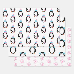 Hoja De Papel De Regalo Navidades Penguin Snowflakes Whimsical