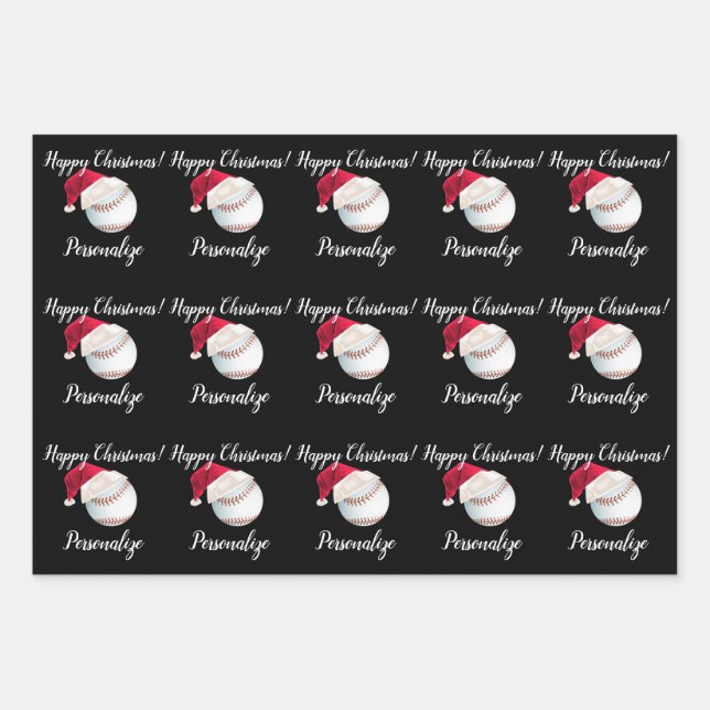 Hoja De Papel De Regalo Navidades Personalizados Béisbol Deportivo Santa W (Anverso)