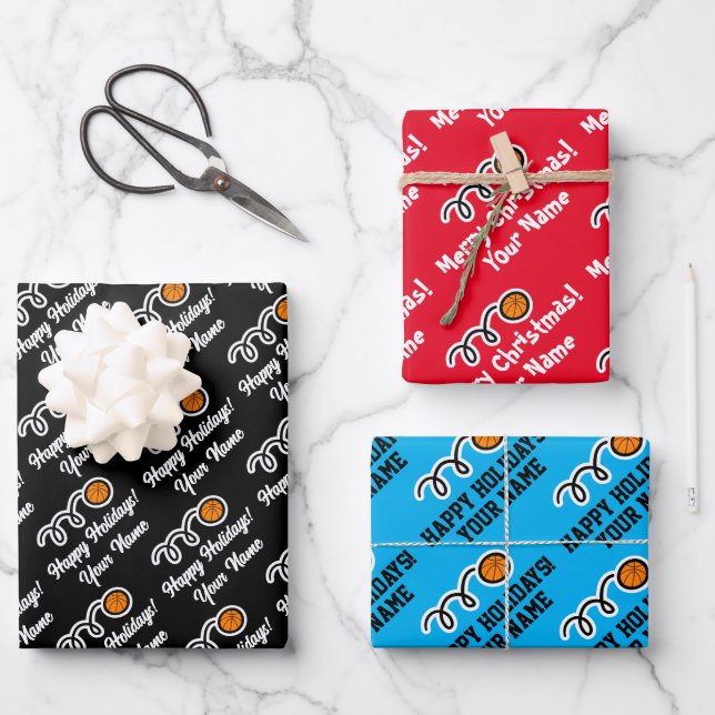 Hoja De Papel De Regalo Navidades personalizados de baloncesto envolviendo (Anverso)