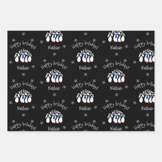 Hoja De Papel De Regalo Navidades personalizados de pingüino (Anverso)