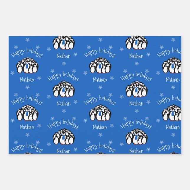 Hoja De Papel De Regalo Navidades personalizados de pingüino (Anverso)