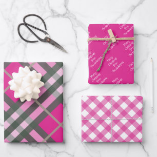 Hoja De Papel De Regalo Navidades personalizados de Pink Tartan Plaid Ging