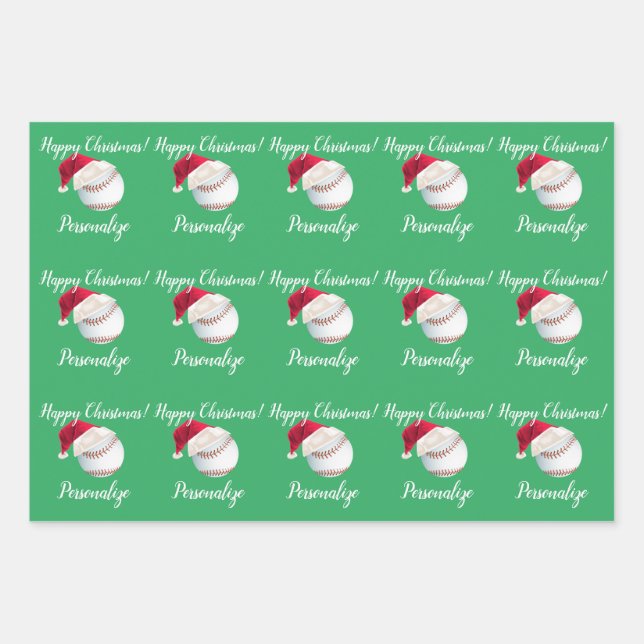 Hoja De Papel De Regalo Navidades Personalizados Deportivos de Béisbol  (Anverso)