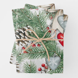Hoja De Papel De Regalo Navidades Pine Needles y Snowowley Pine Cones