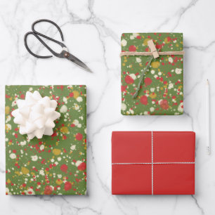 Hoja De Papel De Regalo Navidades pintan a Spatter en verde retro rojo y o