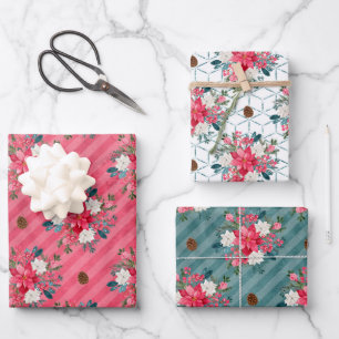 Hoja De Papel De Regalo Navidades Poinsettia y el cardenal Red Wrapping