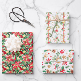 Hoja De Papel De Regalo Navidades Poinsettias y ornamentos