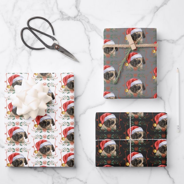 Hoja De Papel De Regalo Navidades Pug (Anverso)