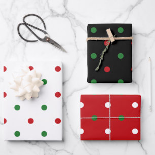 Hoja De Papel De Regalo Navidades puntos de polka negro verde rojo