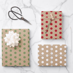 Hoja De Papel De Regalo Navidades puntos de polka verde y blanco kraft