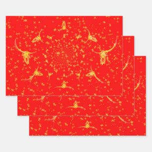 Hoja De Papel De Regalo Navidades Purpurina Occidental Red Gold Girly Cow 