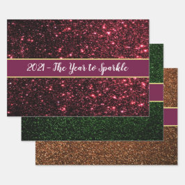 Hoja De Papel De Regalo Navidades Purpurina Red Green Gold 3-pc Año Nuevo
