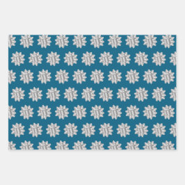Hoja De Papel De Regalo Navidades Purpurinas moda Blue Silver Bows