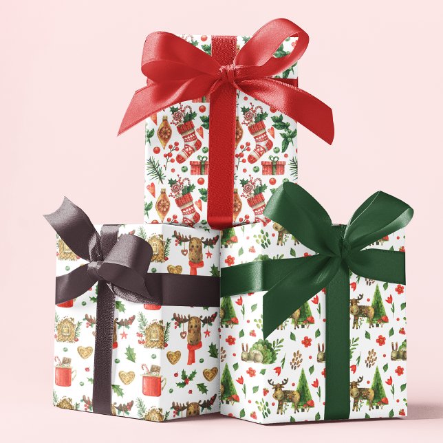 Hoja De Papel De Regalo Navidades ratos de reno acuarela de invierno (Subido por el creador)