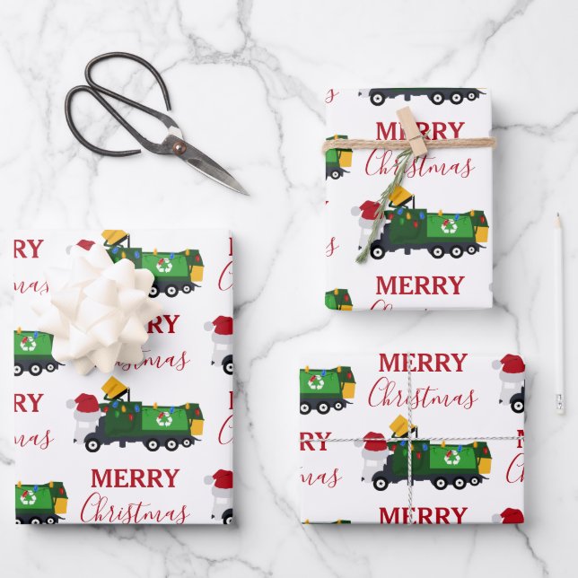 Hoja De Papel De Regalo Navidades reciclando camión basura (Anverso)