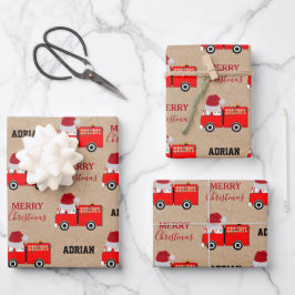 Hoja De Papel De Regalo Navidades Red Fire Truck Custom Name Kraft