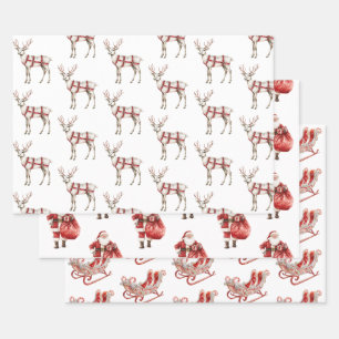 Hoja De Papel De Regalo Navidades Red Pepperminer Reindeer Santa Sleigh