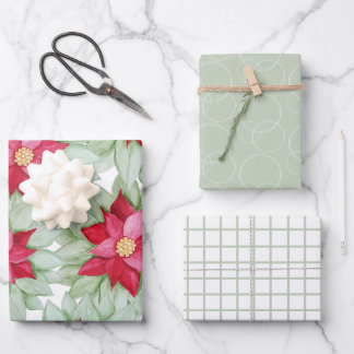 Hoja De Papel De Regalo Navidades Red Poinsettia Watercolor Pintado a mano