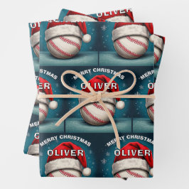 Hoja De Papel De Regalo Navidades Red Santa Hat Name de la pelota de béisb