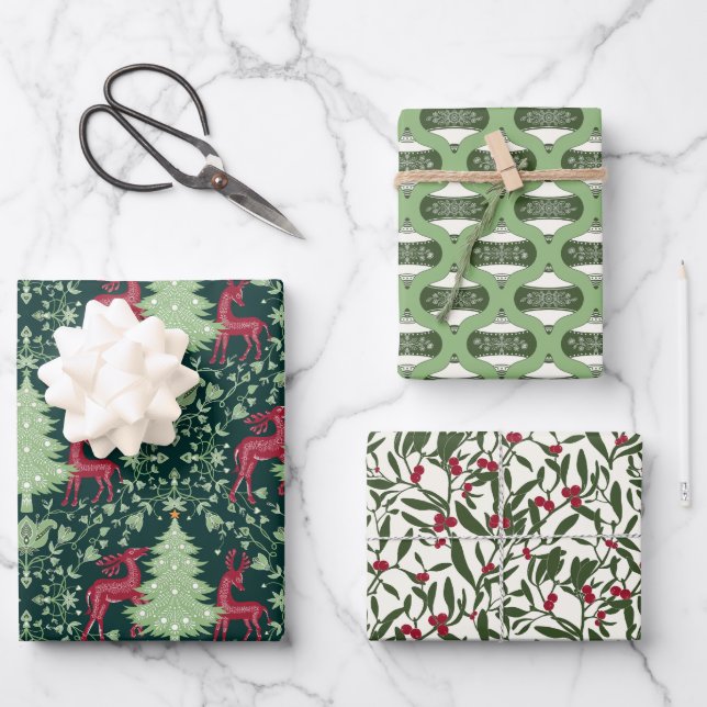 Hoja De Papel De Regalo Navidades Renos, Ornamentos, Mistletoe (Anverso)