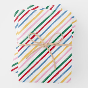 Hoja De Papel De Regalo Navidades Retro de colores modernos rayas de vacac