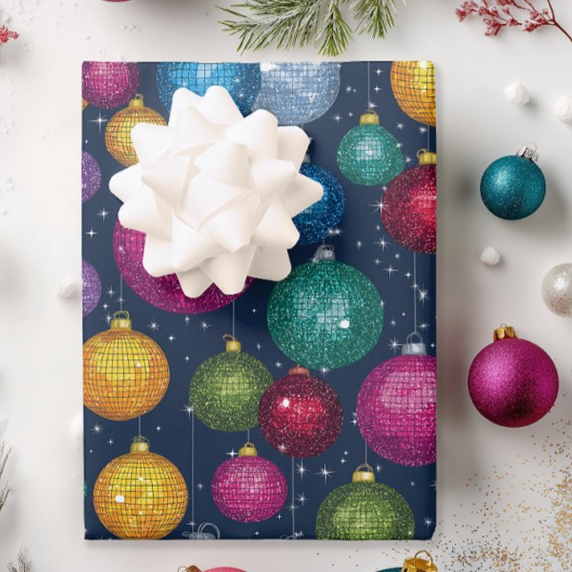 Hoja De Papel De Regalo Navidades Retro Disco Ball (Retro Jewel Toned Disco Christmas Wrapping Paper)