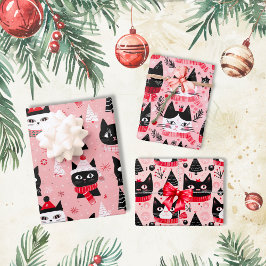 Hoja De Papel De Regalo Navidades retro divertidos gatos sobre rosa
