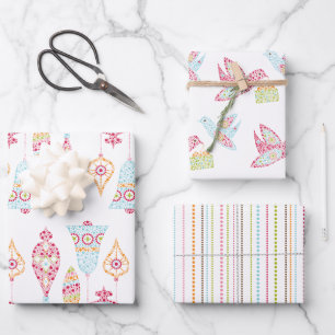 Hoja De Papel De Regalo Navidades Retro Dots Aves y Ornamentos
