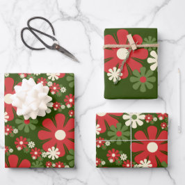 Hoja De Papel De Regalo Navidades retro flores 60's 70s Patrones florales